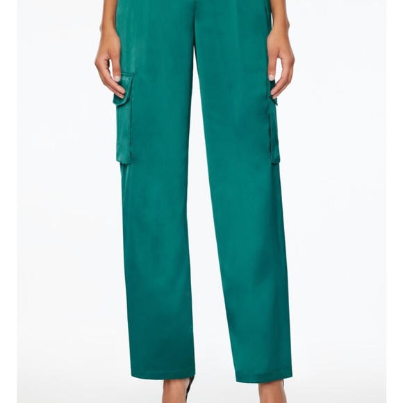 Dynamite Izabel High-Waist Wide-Leg Silky Cargo Pants - Teal - Picture 2 of 7